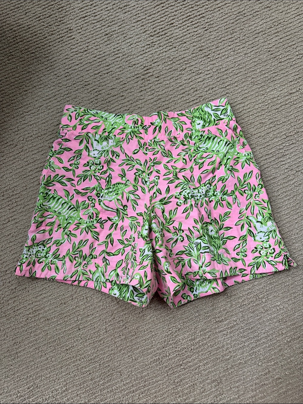 Lilly Pulitzer Pink Shorts with Green Leaf Print